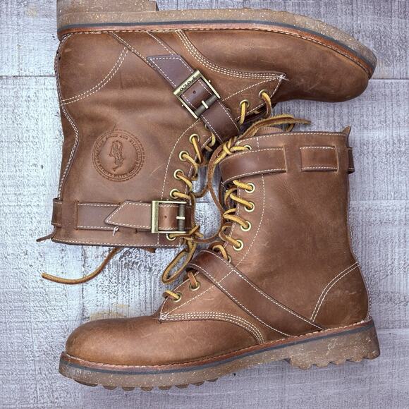 Polo Ralph Lauren Mens Boots Maurice Strap Buckle Brown Leather Combat Size 11 D - Picture 5 of 9